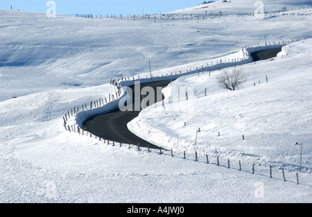 Strada invernale in Massif di Sancy, Puy de Dome, Auvergne-Rhone-Alpes , Francia Foto Stock