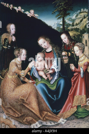 " Il Matrimonio mistico di Santa Caterina", 1516-1518. Artista: Lucas Cranach il Vecchio Foto Stock