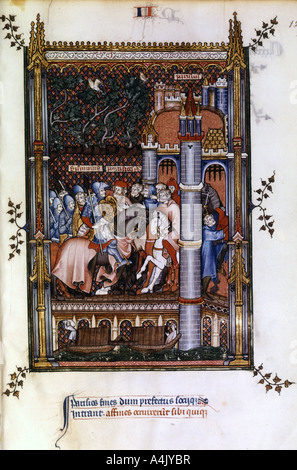 Sacerdoti pagani benvenuti Sisinnius alle porte di Parigi, 1317. Artista: sconosciuto Foto Stock