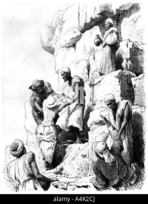 'Arrampicata della piramide, Egitto", 1880. Artista: Bh Fiedlen Foto Stock