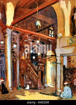 Interno della al-Mu'ayyad moschea, Il Cairo, Egitto, 1928. Artista: Louis Cabanes Foto Stock