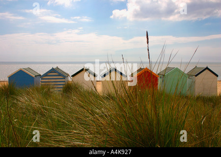 Southwold Beach capanne da dune di sabbia, Suffolk, Inghilterra, Regno Unito. Foto Stock