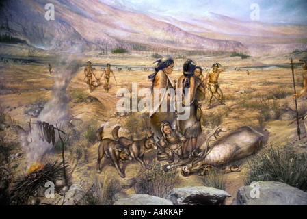 Paleoindian caribou cacciatori in America del Nord. Diorama, Maine Museo di Stato Foto Stock