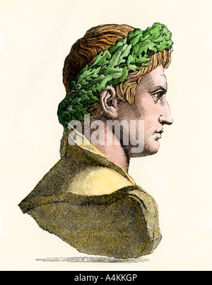 Caesar Augustus primo imperatore del mondo romano. Colorate a mano la xilografia Foto Stock