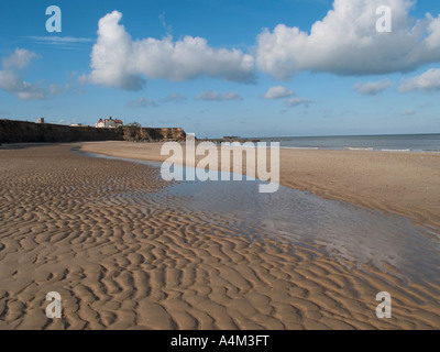 Increspata sabbia sulla spiaggia con la bassa marea, happisburgh, norfolk, Est Anglia England Regno Unito Foto Stock
