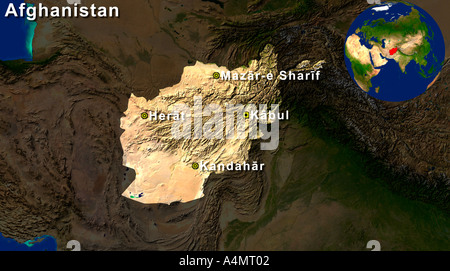 Ha evidenziato un'immagine satellitare di Afghanistan, con Herat Kabul Kandahar e Mazar-e Sharif evidenziare Foto Stock