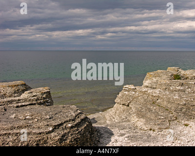 Byerums Raukar offerte straordinarie forme di calcare in Byerum sulla costa occidentale dell isola Oland Foto Stock
