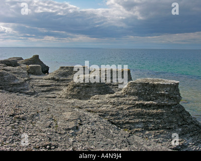 Byerums Raukar offerte straordinarie forme di calcare in Byerum sulla costa occidentale dell isola Oland Foto Stock