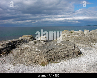 Byerums Raukar offerte straordinarie forme di calcare in Byerum sulla costa occidentale dell isola Oland Foto Stock