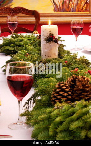Cena di Natale Impostazione tabella Foto Stock