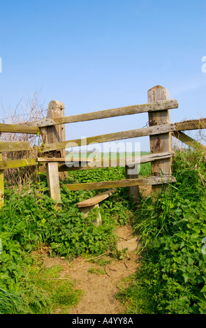 Vecchio stile in legno in un recinto su un sentiero Northamptonshire Inghilterra Foto Stock