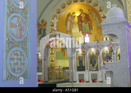 Miami Florida,Coral Gables,Cattedrale Greco-Ortodossa di Santa Sofia,altare,arte religiosa,visitatori viaggio viaggio turismo turistico punto di riferimento l Foto Stock