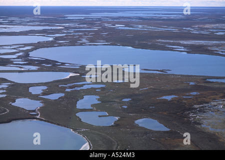 Vista aerea della tundra ghiacciata vicino a Churchill Nord Centro Studi Churchill Manitoba Canada Foto Stock