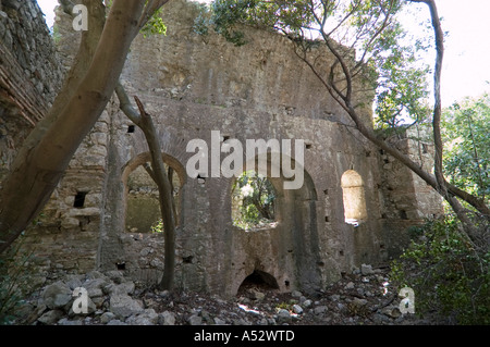 Olympos vicino a Kemer sud della Turchia Antalya città antica con le rovine di scavo coperti da piante Foto Stock