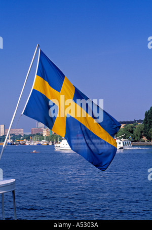 Bandiera svedese, Stoccolma, Svezia Foto Stock