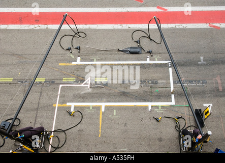 Area dei box di Formula 1 racing team Foto Stock