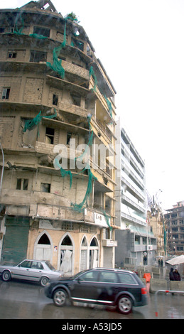Il Libano BEIRUT edifici distrutti dal febbraio xiv autobomba che ha ucciso ex Primo Ministro Rafik Hariri e 16 altri Foto Stock
