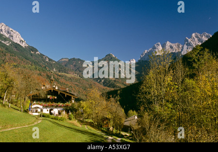 Valle kaisertal visto da inn veitenhof tirolo Austria Foto Stock