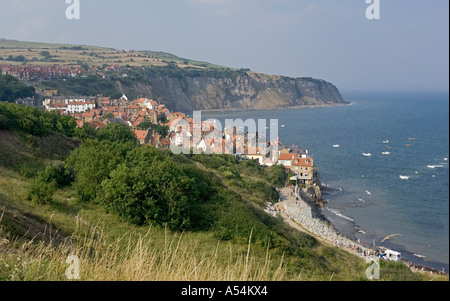 Robin cappe Bay, GBR, 17. Agosto 2005 - La baia con il piccolo villaggio Robin cappe Bay. Foto Stock