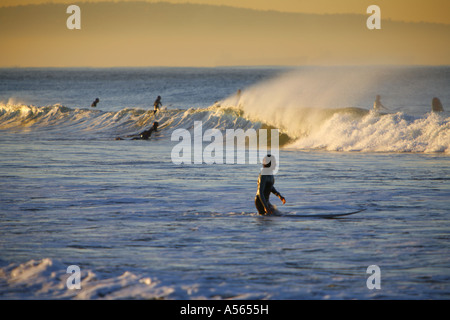 Surfer a Santa Monica Beach Santa Monica Los Angeles County in California negli Stati Uniti Foto Stock