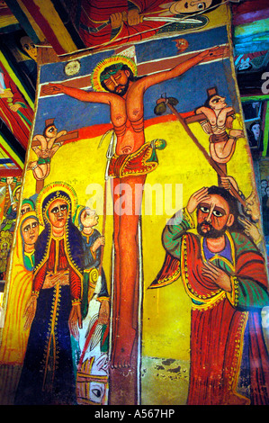 Painet iy7810 ETIOPIA XVII-XIX secolo murales Gesù Cristo sulla croce nuovo stile di Gondar all'interno di santa chiesa teclaima axum Foto Stock