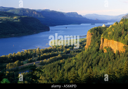 Vista dal punto di corona verso il basso la Columbia Valley con Columbia River, Oregon, Stati Uniti d'America Foto Stock