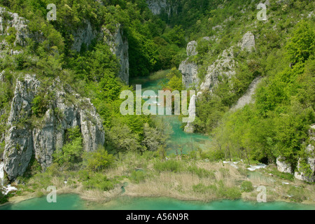 Plitvicer visto Kroatien visualizzare nel canyon intorno ai laghi inferiori il Parco Nazionale dei Laghi di Plitvice in Croazia Foto Stock