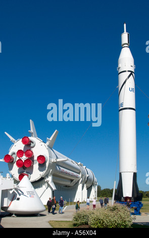 Rocket Garden, dal Kennedy Space Center di Cape Canaveral, in Florida, Stati Uniti d'America Foto Stock