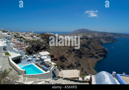 Vista sulla Caldera verso Fira, Imerovigli, Santorini Foto Stock