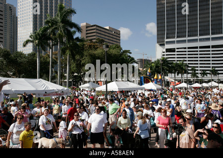 Miami Florida,Bayfront Park,Purina Walk per gli animali,fundraiser,corporate,sponsor animale,proprietari di cani,folla,FL070224046 Foto Stock