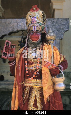 Hanuman guardando la fotocamera in tempio Pashnupati città di Kathmandu in Nepal Foto Stock