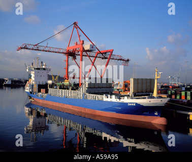 Nave container essendo caricati al Dock di Dublino, Dublino, Eire (Irlanda). Foto Stock