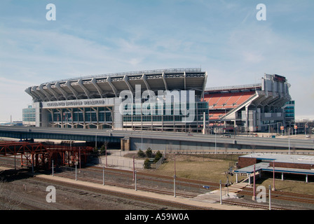 Downtown Cleveland Ohio sightseeing punti di riferimento e attrazioni turistiche al Cleveland Browns Stadium di calcio Foto Stock