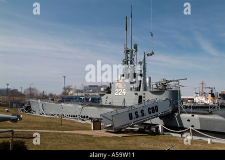 Downtown Cleveland Ohio sightseeing punti di riferimento e attrazioni turistiche di USS Cod Sommergibile Foto Stock