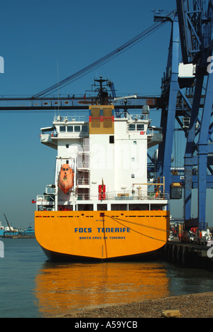 Container Port of Felixstowe River Orwell estuario gru pronto carico e scarico contenitori di spedizione da nave da carico East Anglia Suffolk Inghilterra UK Foto Stock