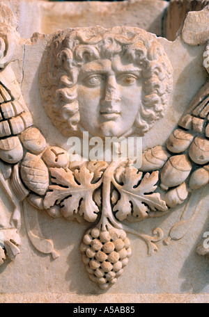 Testa di Medusa stone carving, Aphrodisias, Turchia Foto Stock