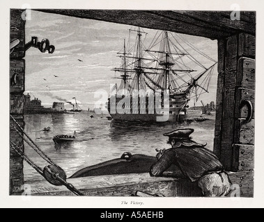 HMS Victory nave sconfitta della flotta Armada spagnola Trafalgar Horatio Nelson flagship warship nautico marina porto marittimo Tamigi Foto Stock