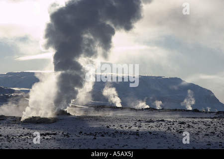 Fori, vapore geotermico, Leirhnukur primavera calda area, Namaskrad, Islanda Foto Stock