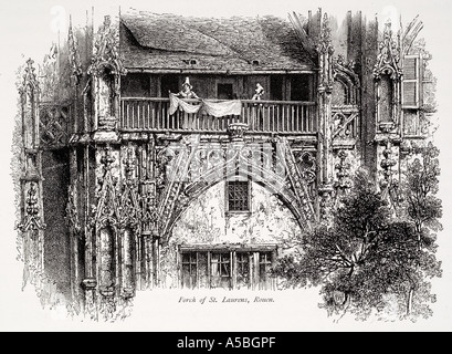 Saint Laurens Rouen Maritime Normandia Francia architettura francese balcone veranda ornato di elaborare i dettagli di nicchia in pietra scolpita del maso Foto Stock