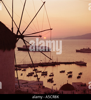 Porto di Mykonos, isole greche, Cicladi Grecia Mar Egeo Foto Stock