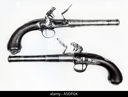 Antique flintlock pistol coppia Foto Stock