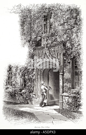 Jesus College collegio ingresso percorso arco ornati in muratura di pietra architettura Cambridgeshire Cambridge University GB REGNO UNITO Inghilterra Eng Foto Stock