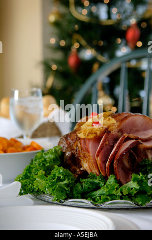 Holiday ham dinner table setup Foto Stock