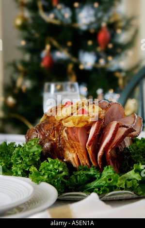 Holiday ham dinner table setup Foto Stock