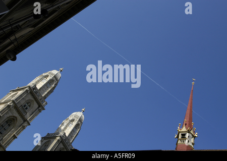 Grossm nster cattedrale di Zurich Svizzera Nano Calvo VWPics com Foto Stock