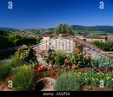 Lavoir Fleurie a Hameau de Marie vicino a Berzé la Ville Saône et Loire Francia nel Mâconnais Foto Stock