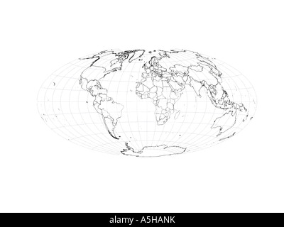 Tutto il mondo mappa del globo paese di confine Grafico di contorno Foto Stock