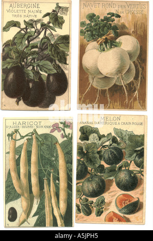 Francese i pacchetti di sementi per la frutta e la verdura circa 1890 Foto Stock