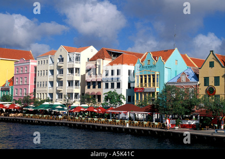 Curacao Willemstad harbour scenic Punda lato simbolo nazionale immagine iconica cielo blu sullo sfondo Foto Stock