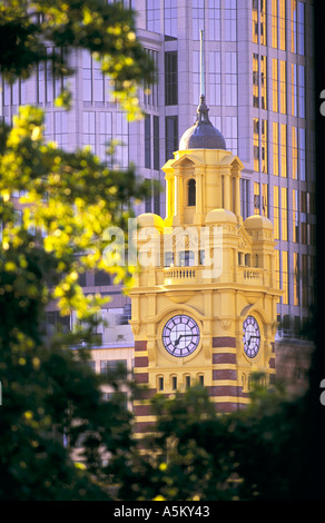 Clocktower Flinders St stazione ferroviaria, Melbourne Foto Stock